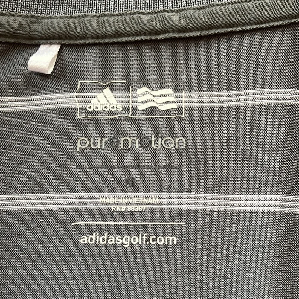 Adidas Puremotion Men’s Med Golf Shirt Gray and White Stripe